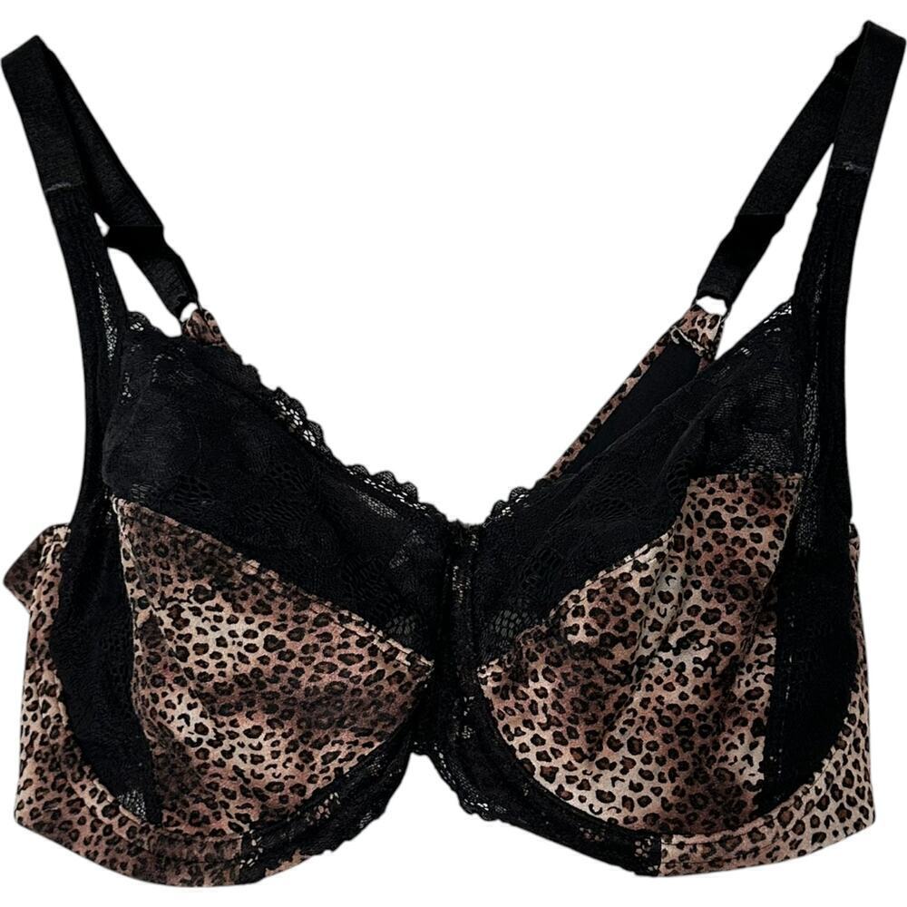 Lilyette Leopard with Black Lace Underwire Bra (36D)